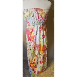 Old Navy Womens Floral Strapless Maxi Dress Pink Yellow Orange Green Size M NWT